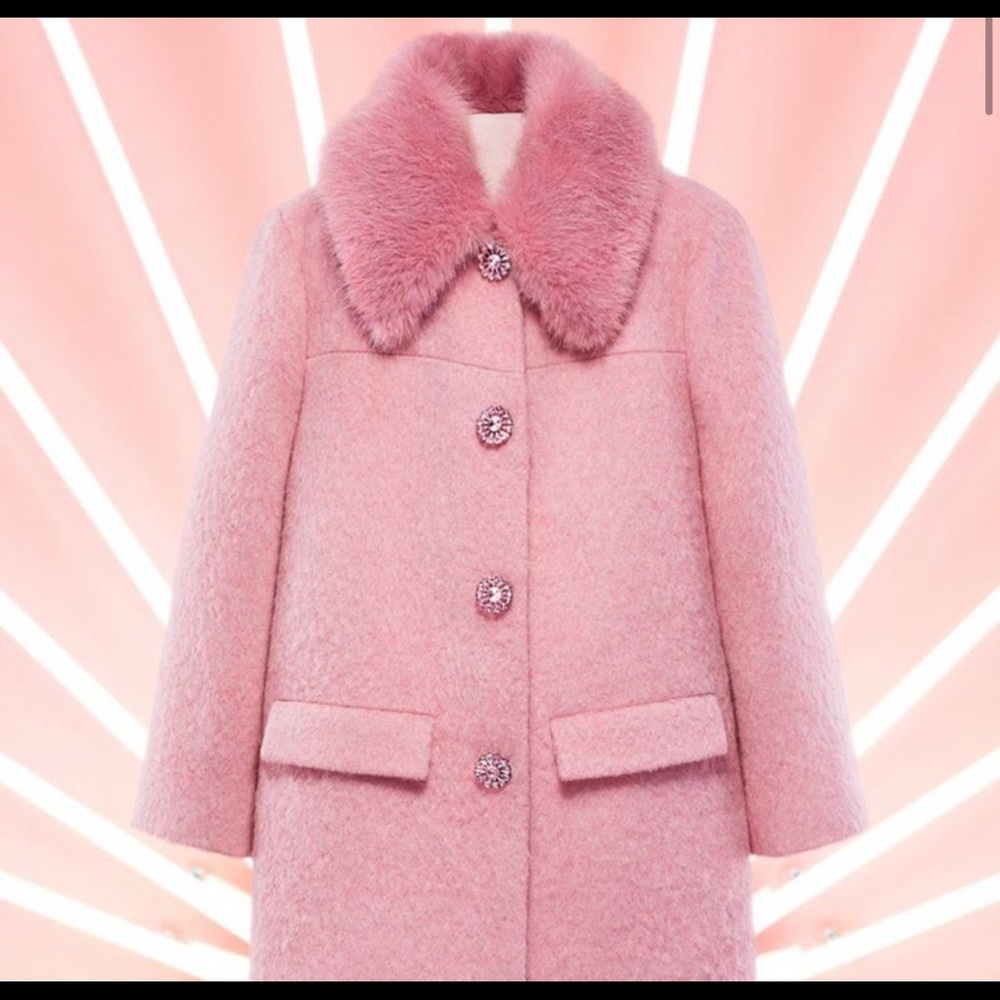 Kate Spade NY Faux-Fur-Trim Coat Tulip Pink Coat